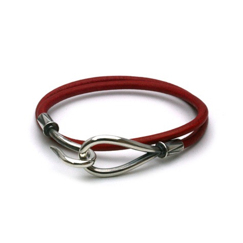 DOUBLE LEATHER HOOK BRACELET Silver / Red