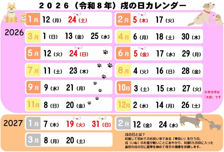エンゼルの戌の日カレンダー