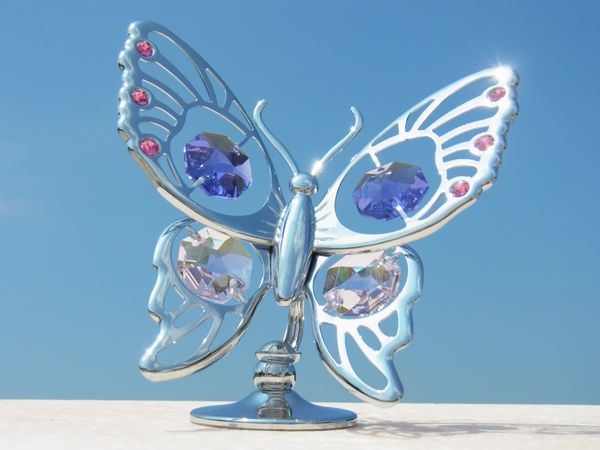 美しく輝く 蝶 置物 2 誕生日 プレゼント ギフト 贈り物 女性 母 女の子 チョウ バタフライ シルバー オブジェ オーナメント 和風 洋風  インテリア 綺麗 高級 スワロフスキー クリスタル | クリスタルの置物