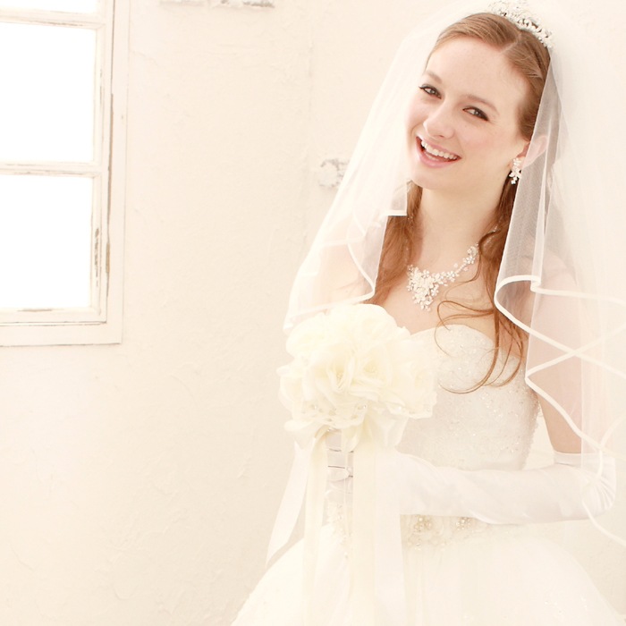 結婚式　ロングベール&グローブ　+フラワーヘッドドレス