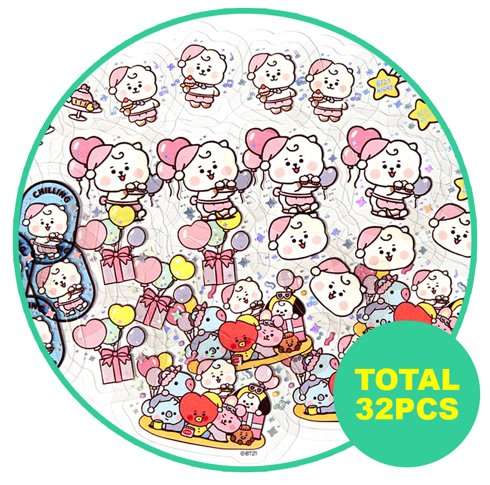 【送料無料・速達】 BTS (防弾少年団) 公式 グッズ [BT21] (RJ/JIN) ベビーフレークステッカーパック(パーティー)-韓流BANK  本店