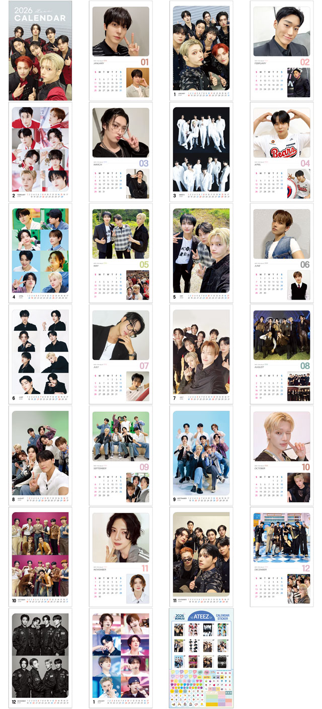 ATEEZ エイティーズ 2026年 (令和8年) フォト 壁掛けカレンダー
