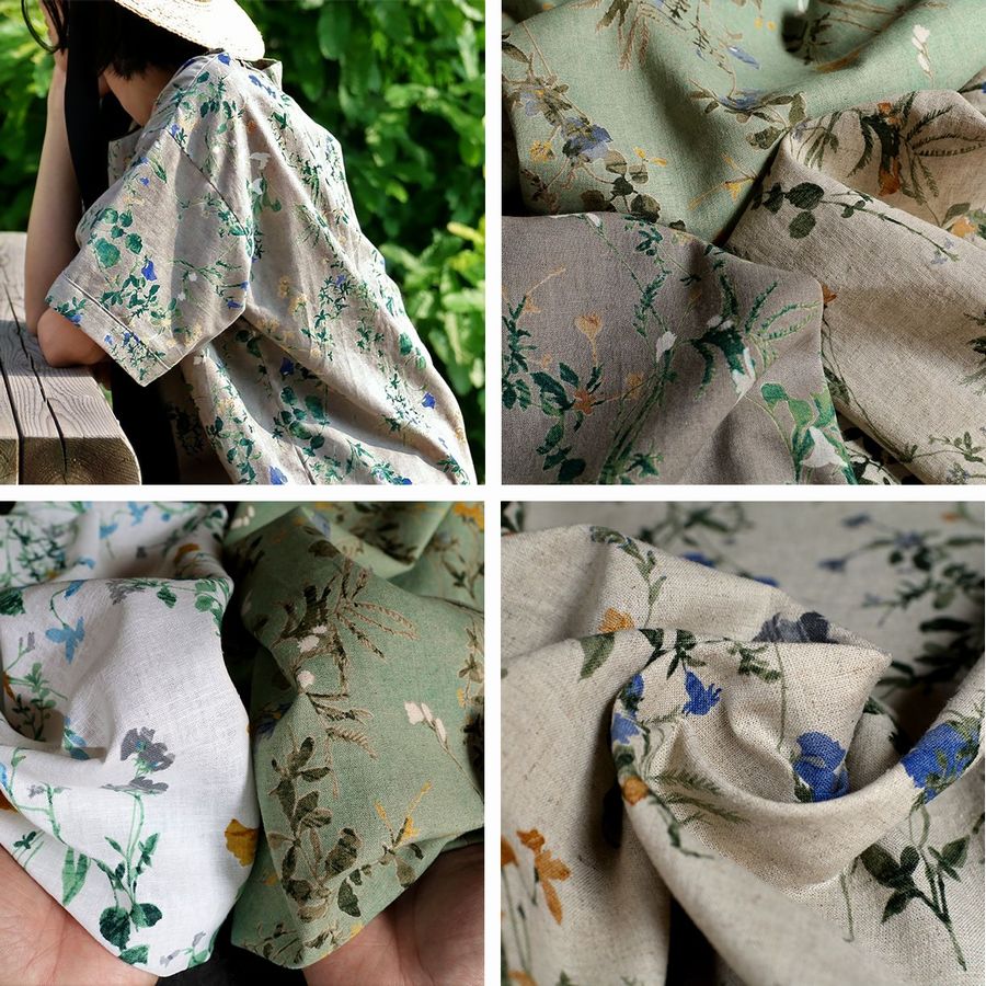 洗いをかけた 綿麻プリント 「ジョリー フルール」