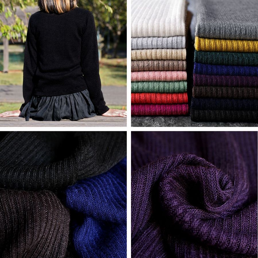 ワイド幅 ウール フレアリブニット 1/26番手