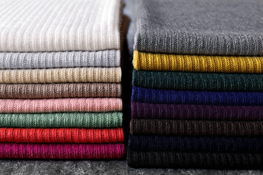 ワイド幅 ウール フレアリブニット 1/26番手