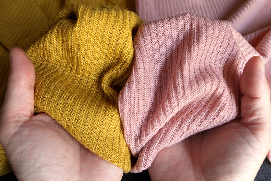 ワイド幅 ウール フレアリブニット 1/26番手