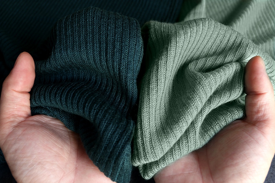 ワイド幅 ウール フレアリブニット 1/26番手