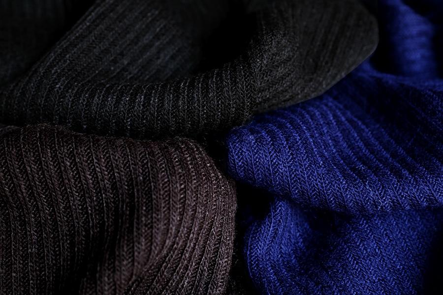 ワイド幅 ウール フレアリブニット 1/26番手