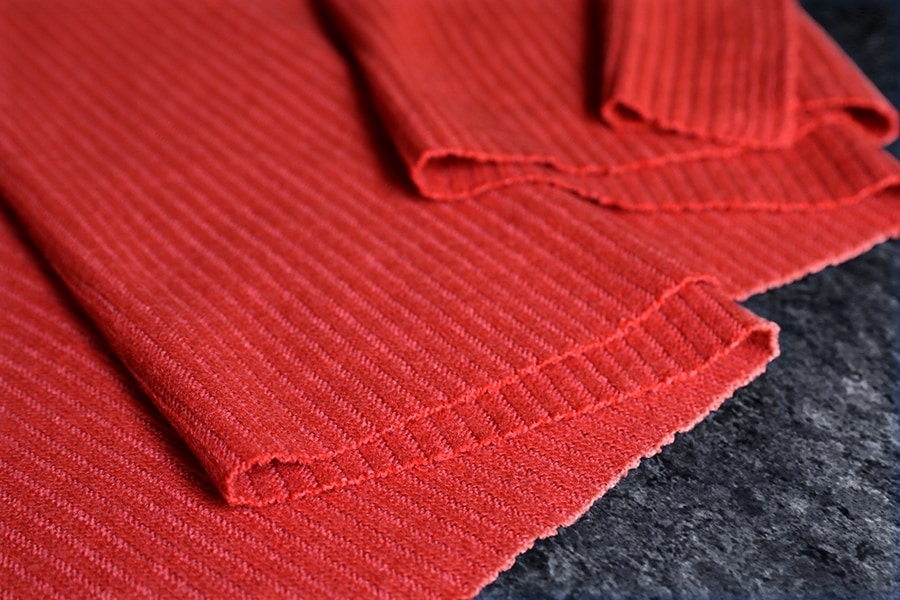 ワイド幅 ウール フレアリブニット 1/26番手