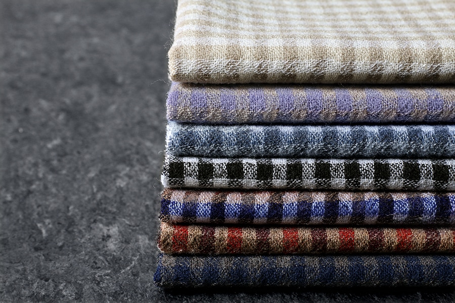 洗いをかけた ウールガーゼ ギンガムチェック 2/48番手 【毛 生地