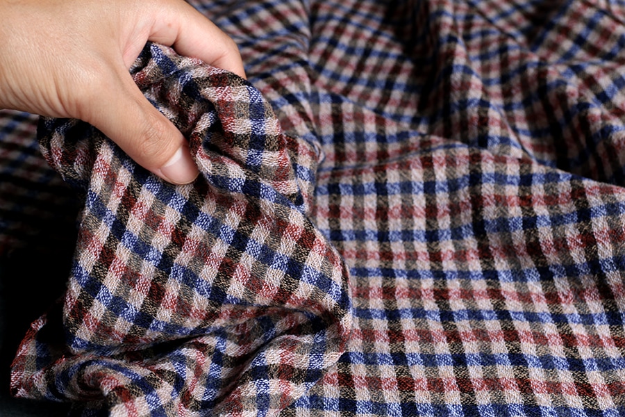 洗いをかけた ウールガーゼ ギンガムチェック 2/48番手 【毛 生地