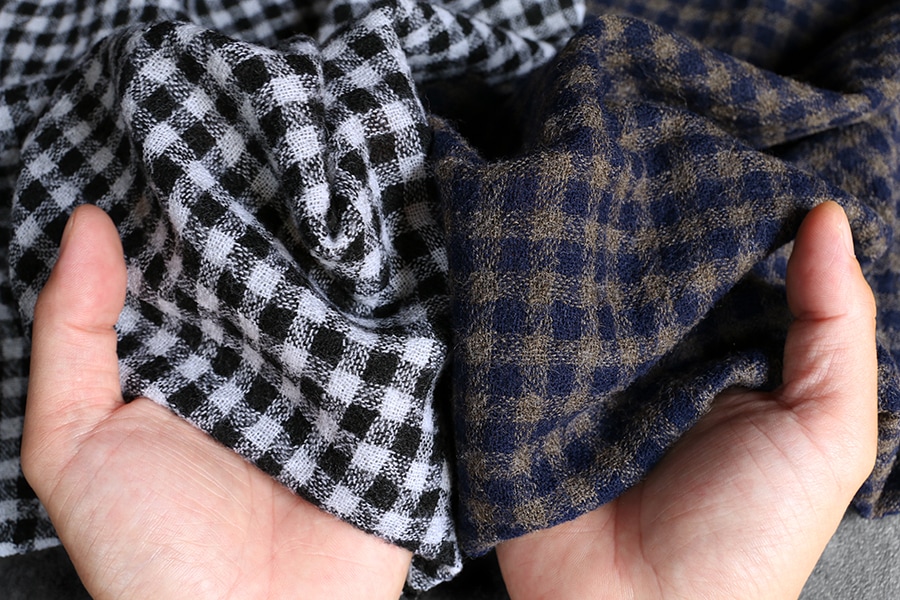 洗いをかけた ウールガーゼ ギンガムチェック 2/48番手 【毛 生地