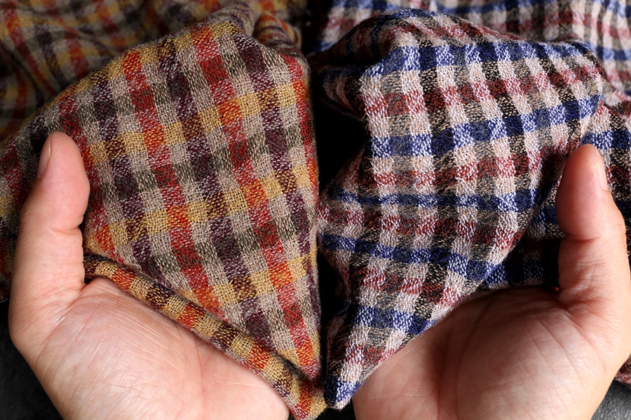 洗いをかけた ウールガーゼ ギンガムチェック 2/48番手