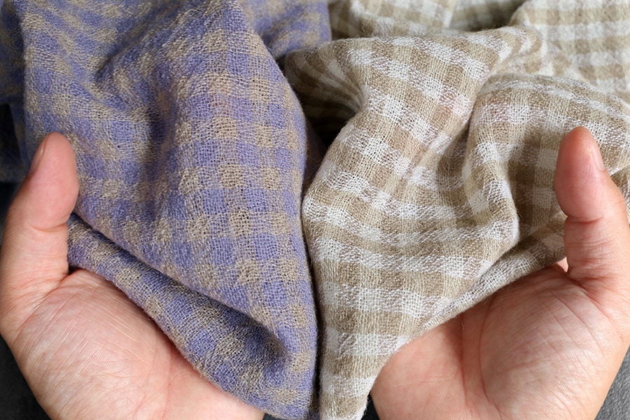 洗いをかけた ウールガーゼ ギンガムチェック 2/48番手 【毛 生地