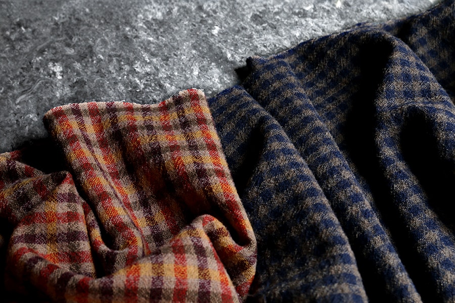 洗いをかけた ウールガーゼ ギンガムチェック 2/48番手 【毛 生地