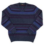 ジャカードボーダーVネックセーター/チャコールグレー