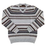 ジャカードボーダーVネックセーター/アイボリー