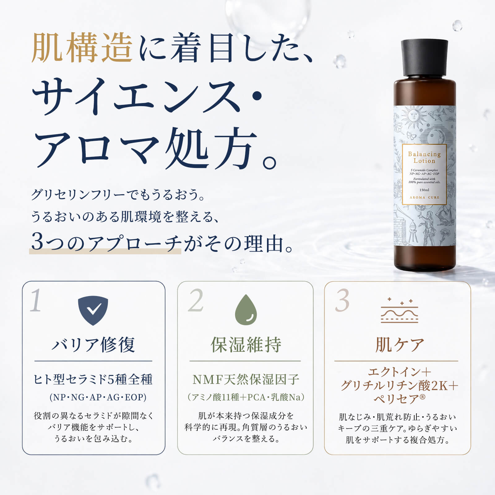 バリア機能をサポートする5種のヒト型セラミド配合の成分図解
