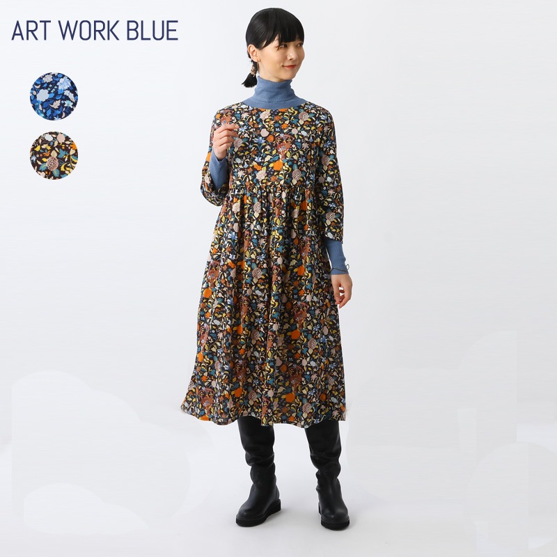 ART WORK BLUE MADE WITH LIBERTY FABRIC / GARDEN OF ADONIS ギャザー