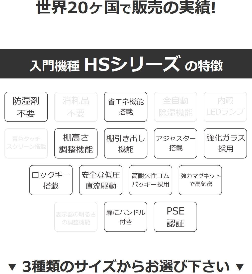 HOKUTO防湿庫・ドライボックス HS-25L HSシリーズ容量25L 5年保証送料 