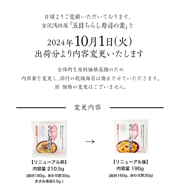 五目ちらし寿司の素内容変更のお知らせ