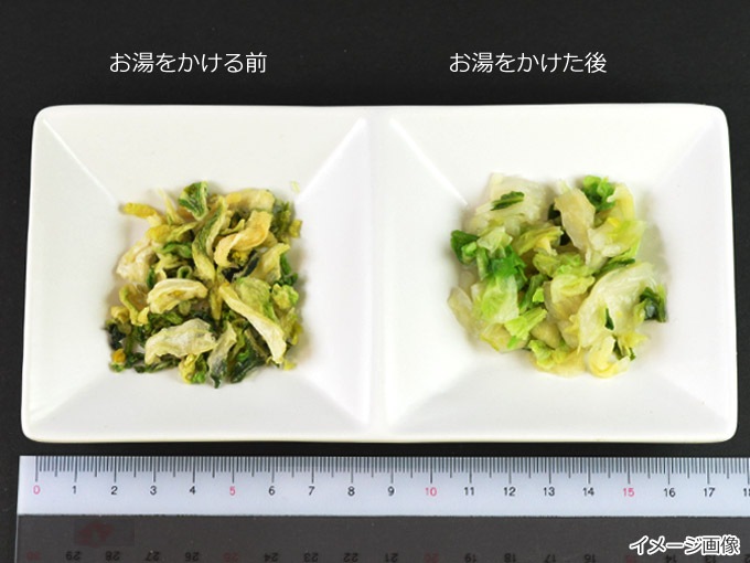 乾燥白菜にお湯をかけた比較