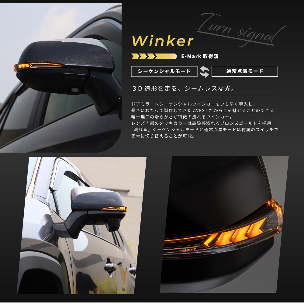 Vertical Arrow Typeα] RAV4 50系 流れるドアミラー専用 レンズ 単体