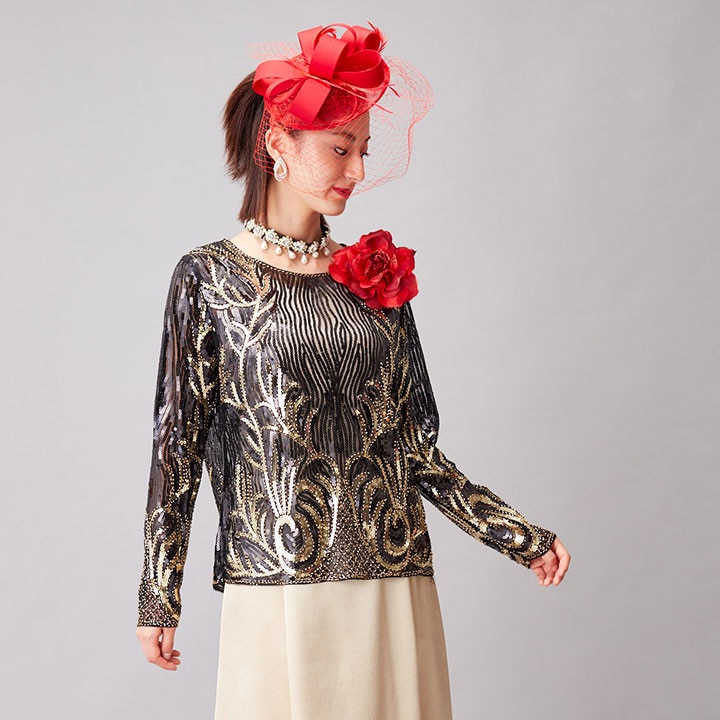 即納☆【3807】スパンコールビーズ刺繍プルオーバー CN-TSS001