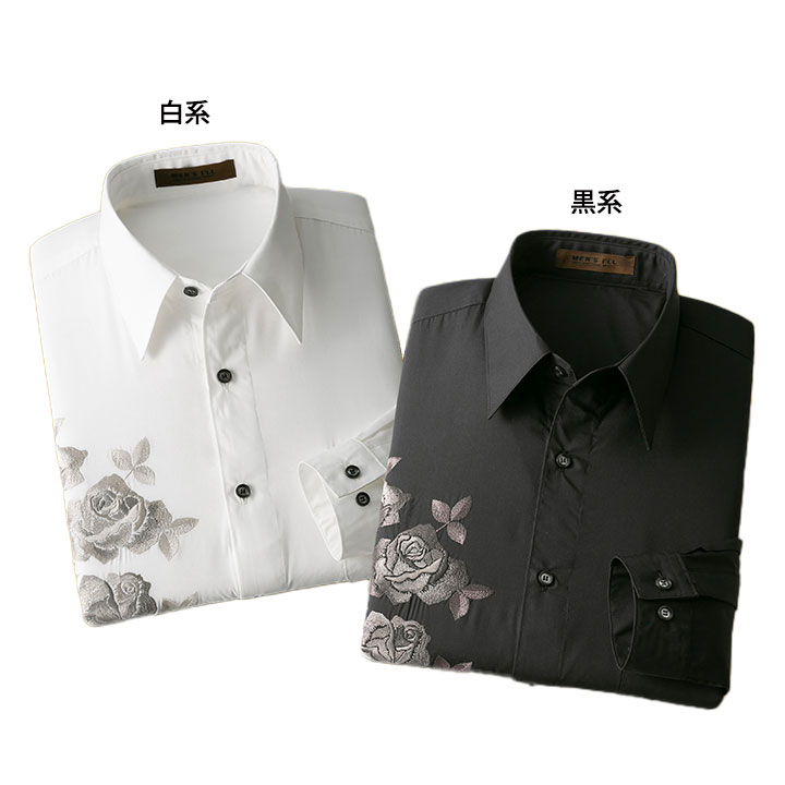 Z1426 メンズファッション 日本製バラ刺繍柄シャツ 単品