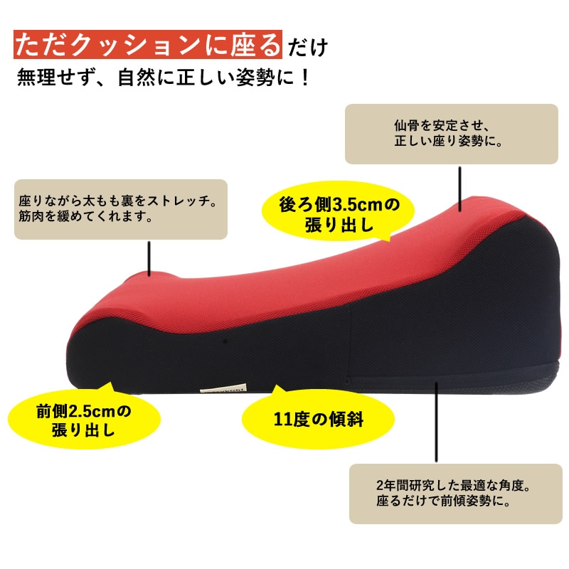 ろっかん式ストレッチクッション　赤　腰痛防止　姿勢矯正 ろっかん式ストレッチクッション 椅子 座布団 クッション 骨盤