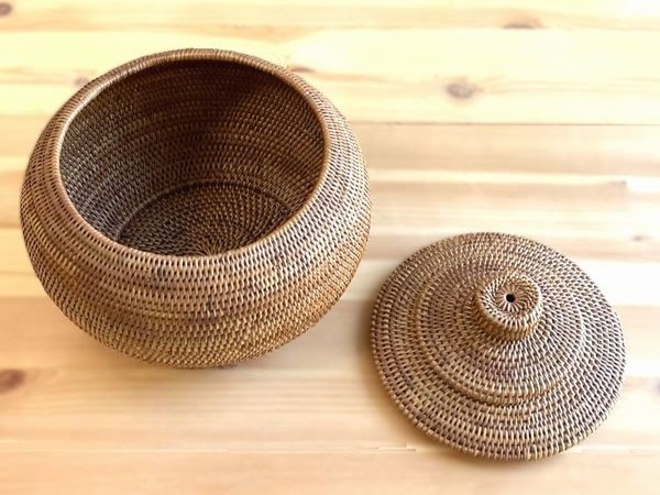 超特大 アタ製 とんがり帽子の蓋つき バスケット アジアン雑貨 アタ 