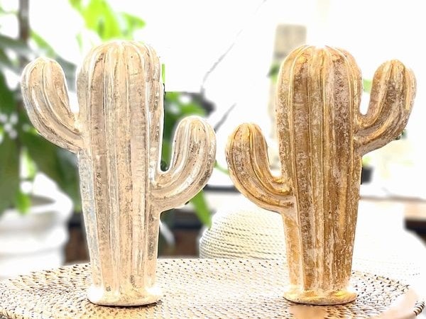 サボテンのオブジェ【高さ23cm】【シルバー×ホワイト】【ゴールド 