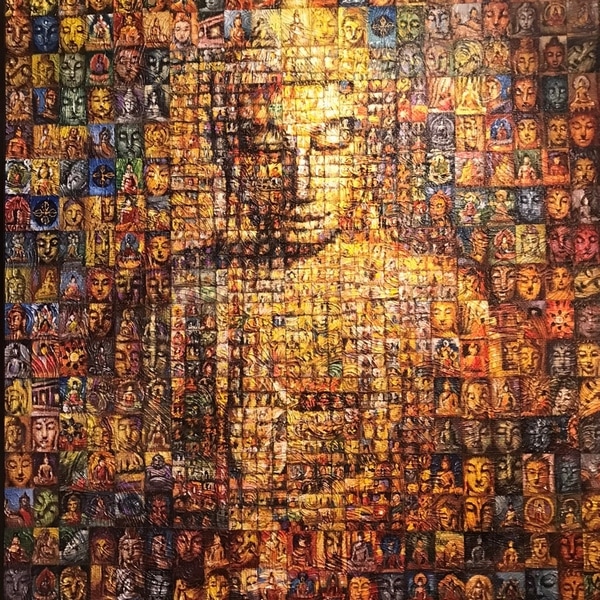 ブッダ／ブッダ コラージュ絵画／ブッダ モザイクアート【H153cm 