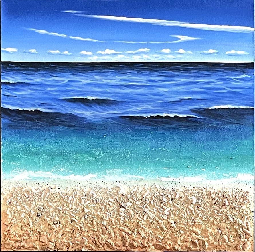 バリ絵画／海とサンゴのビーチ【50cm×50cm】／Abstract Beach／アート 