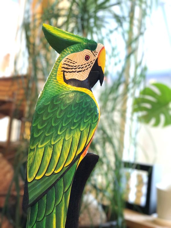 木彫りオウム スタンド型 南国鳥 高さ100cm 木彫り アジアンライフスタイルチャナン 公式通販