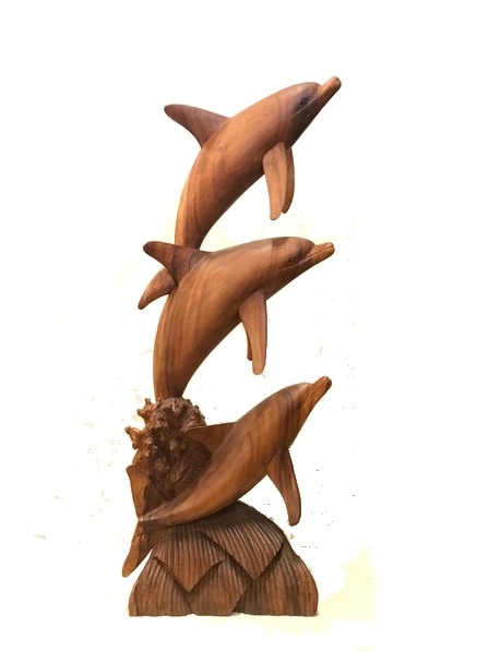 イルカの置き物・木彫りのイルカのオブジェ／スワールウッド(モンキーポッド・レインツリー)-アジアンライフスタイルチャナン　公式通販