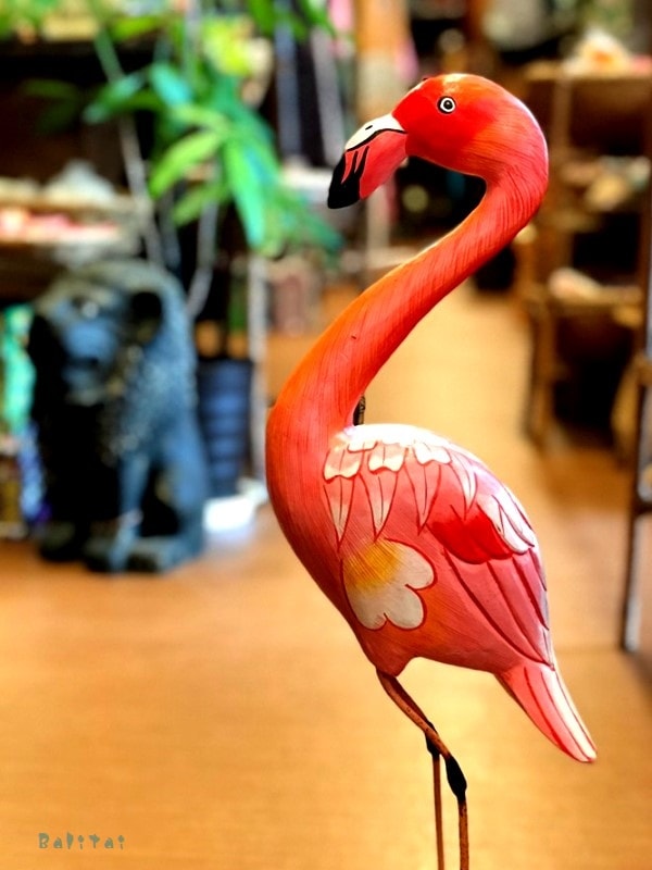 フラミンゴ 木彫り 60cm スタンド型 ピンクフラミンゴ 南国鳥のオブジェ 置物 木彫り アジアンライフスタイルチャナン 公式通販