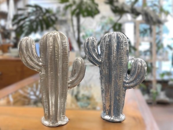 サボテンのオブジェ【高さ23cm】【ブルー×シルバー】【グレー×シルバー