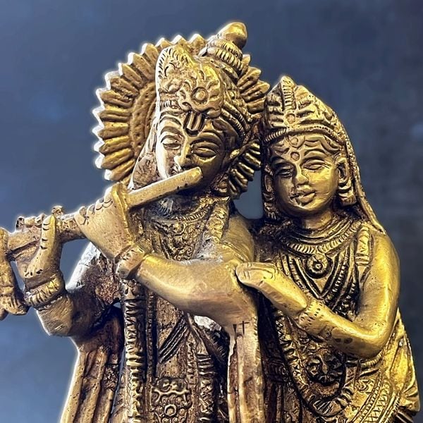 クリシュナ＆ルクミニー像 ビシュヌのアバターラ クリシュナクミ二