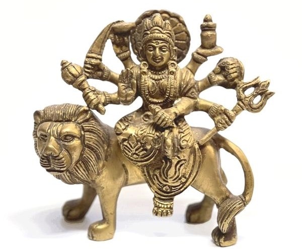 ライオンに乗るドゥルガー／戦いの女神／ヒンドゥー教の女神　【Sサイズ】-アジアンライフスタイルチャナン　公式通販