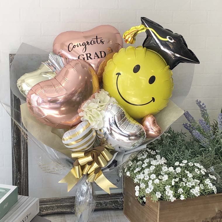 卒業式お祝いバルーン花束　グラッドスマイル　ローズゴールド-バルーンギフトのモモノバルーンオンライン