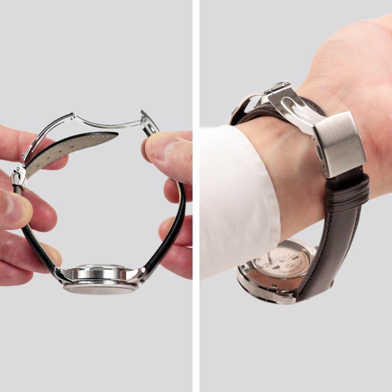 バックルを装着した時計がブレスレットのように円形を保っている様子