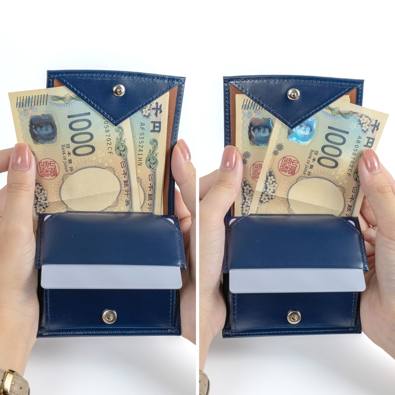 さとり コンパクト財布 松阪レザー 青褐（ネイビー） HCK65D-Z | 革