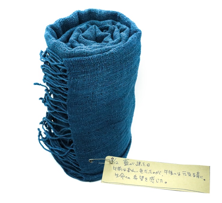 バリバリー本藍染発酵建て自然栽培手紡ぎ綿のストール