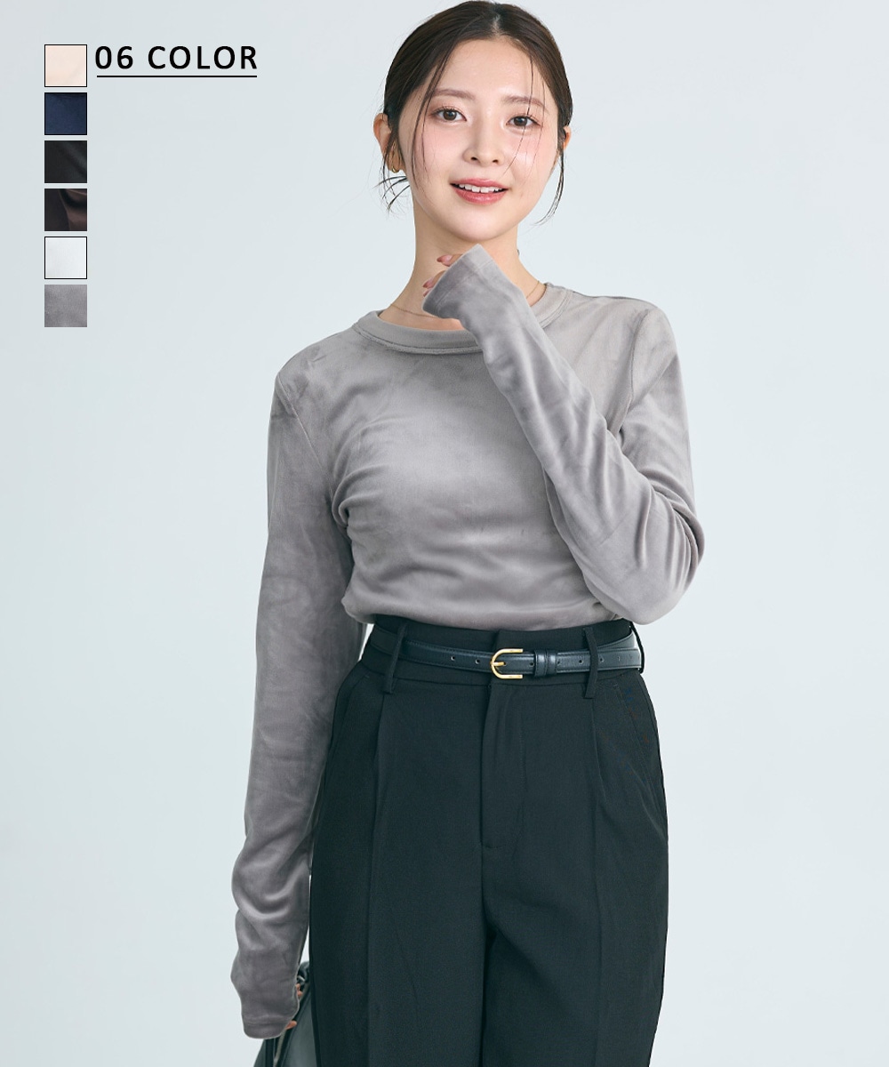 goodayさま専用　baserange  ベロアトップス　S セール】ビジュー付き ベロアトップス/TOPS（Tシャツ/カットソー