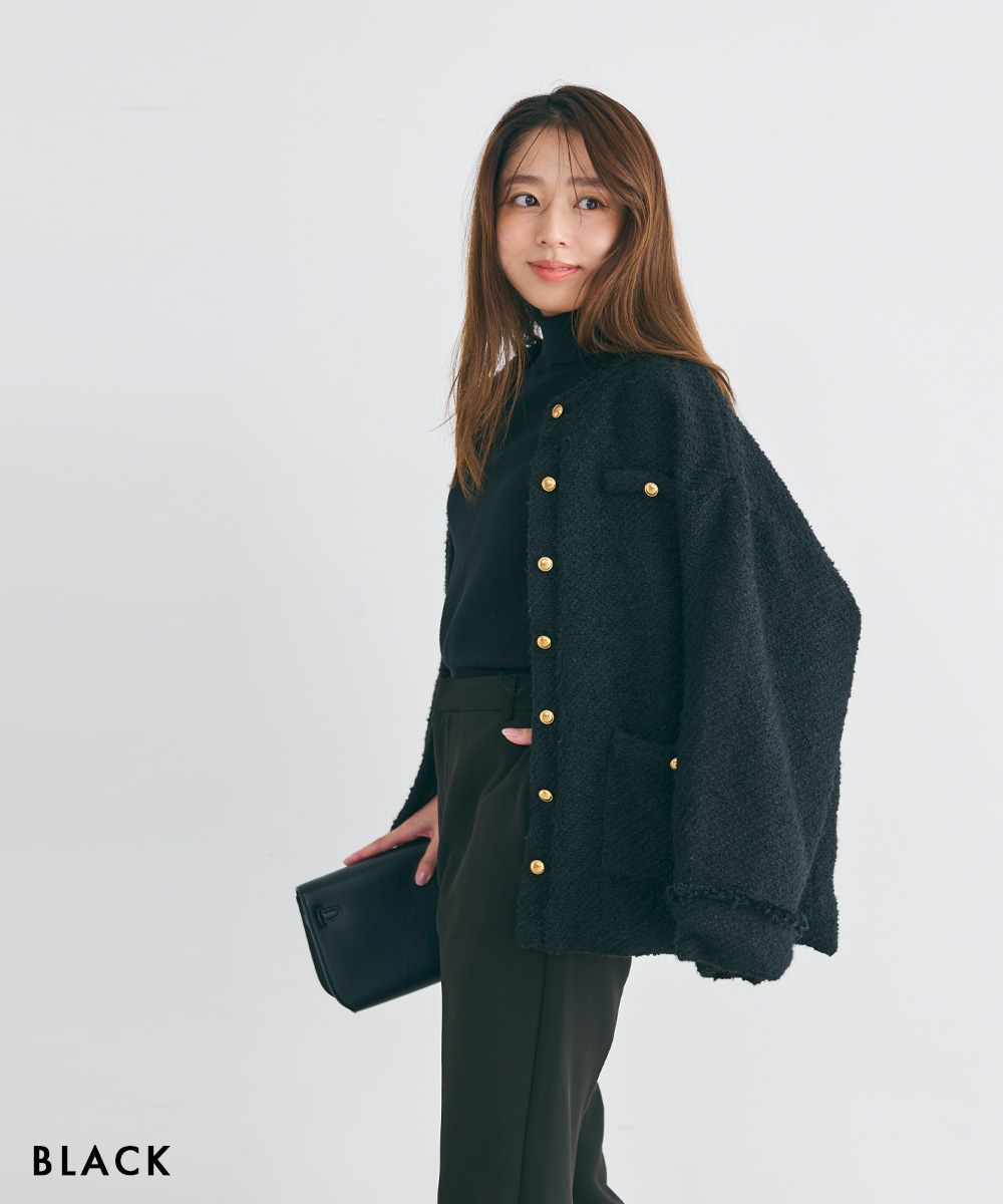 【新品未使用】BASEMENT online ゴールドボタンツイードジャケット HARUKA DESIGN】ゴールドボタンツイードジャケット【宅配便】 | すべて