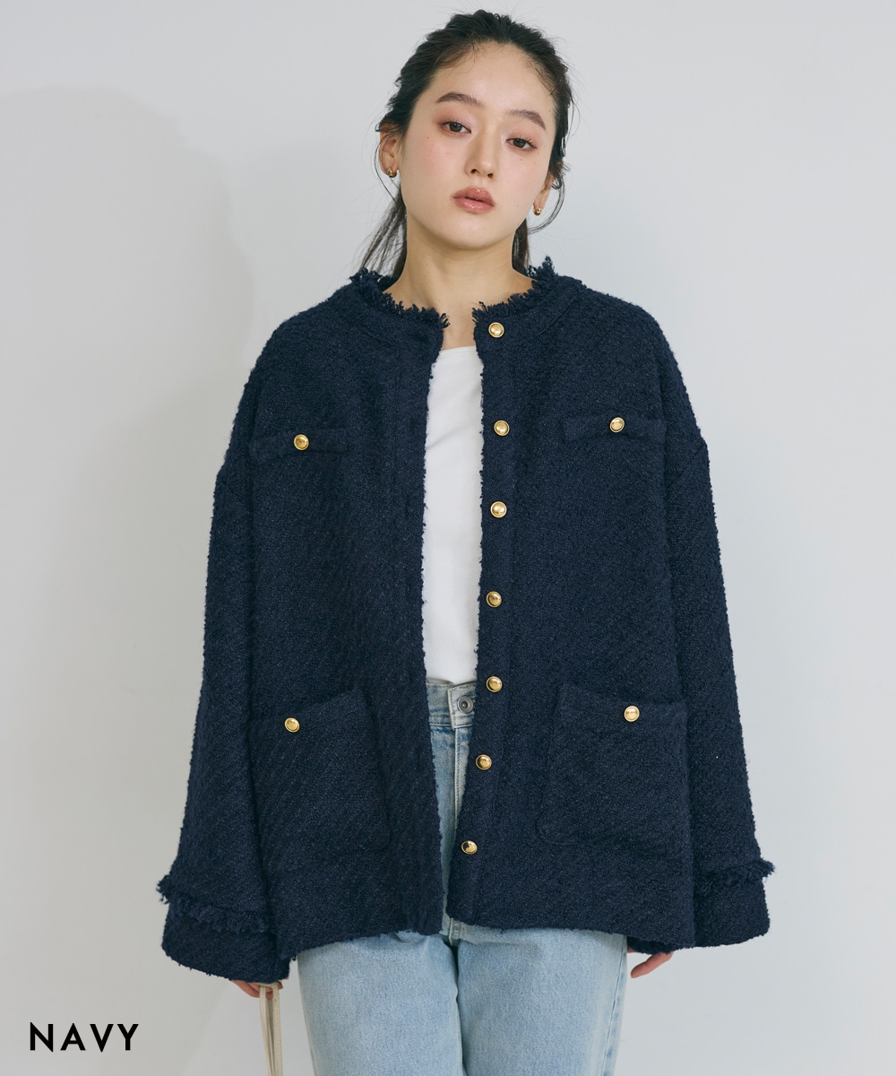 【HARUKA DESIGN】ゴールドボタンツイードジャケット HARUKA DESIGN】ゴールドボタンツイードジャケット【宅配便】 | すべて