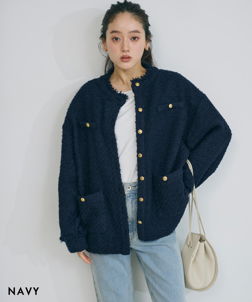 【HARUKA DESIGN】ゴールドボタンツイードジャケット HARUKA DESIGN】ゴールドボタンツイードジャケット【宅配便】 | すべて