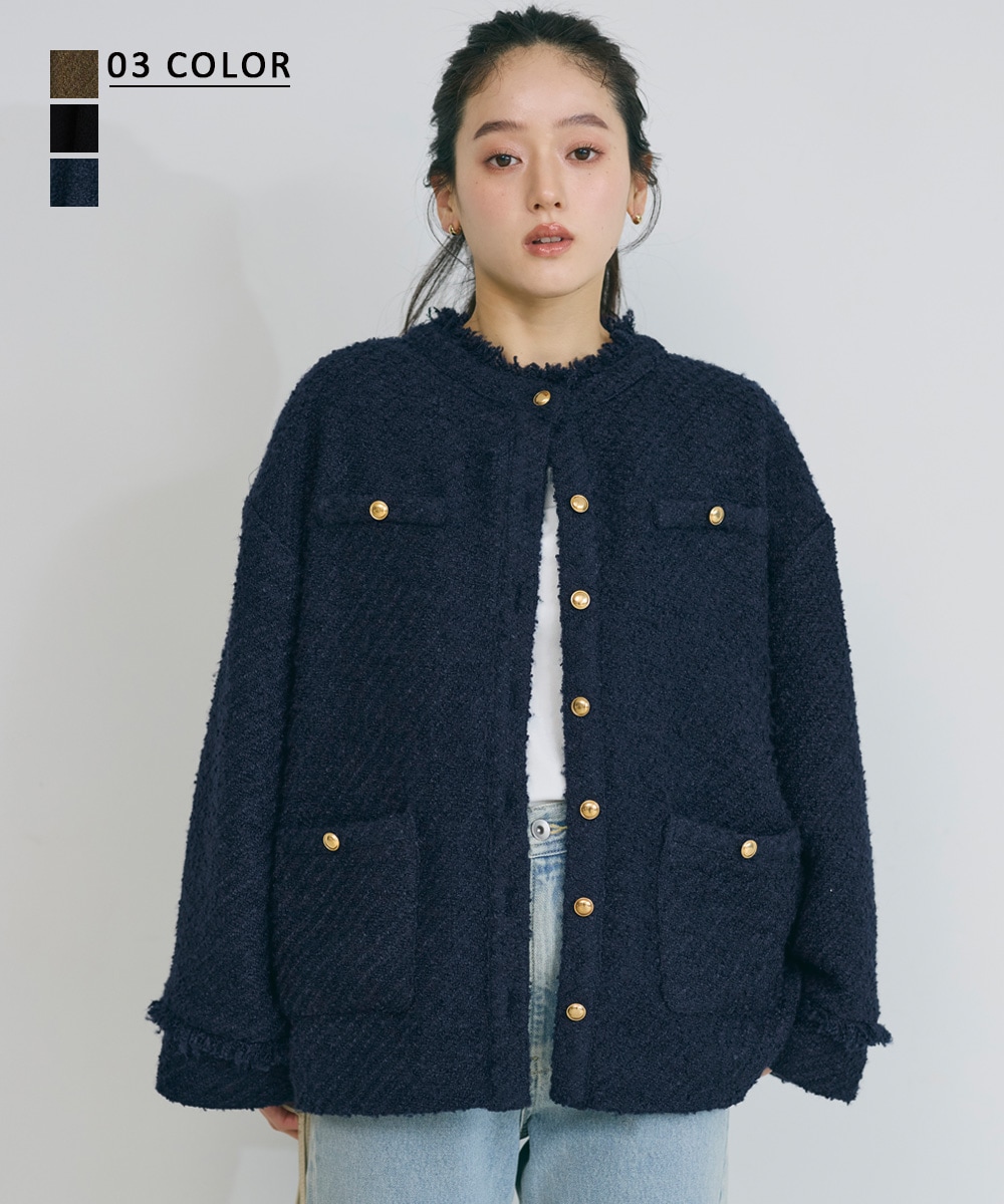 ベースメントオンライン✨HARUKA DESIGNゴールドボタンツイードブルゾン 1/9(金)12時40分販売開始》【HARUKA DESIGN】ゴールドボタンツイード