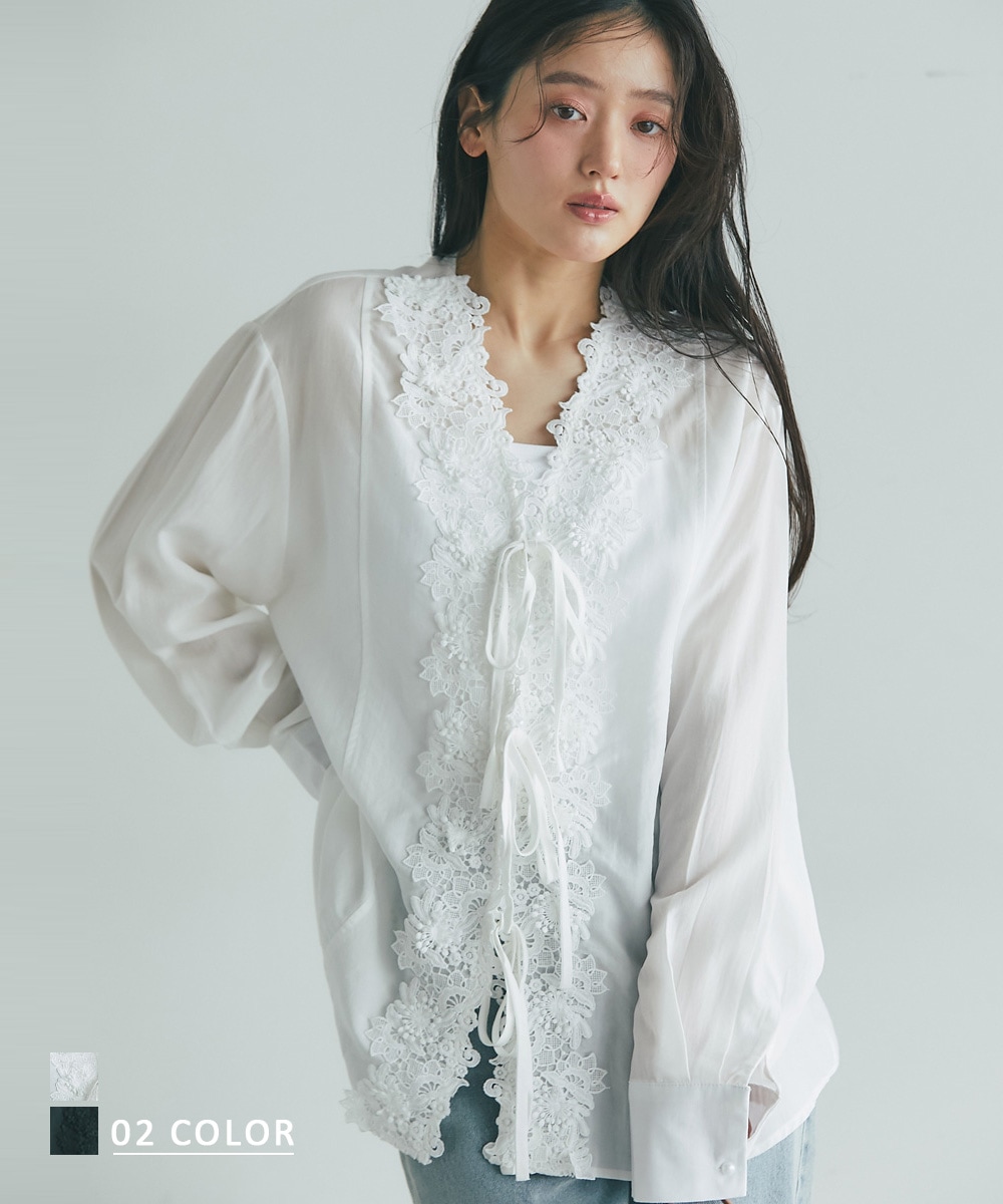 フラワーレースリボントップス